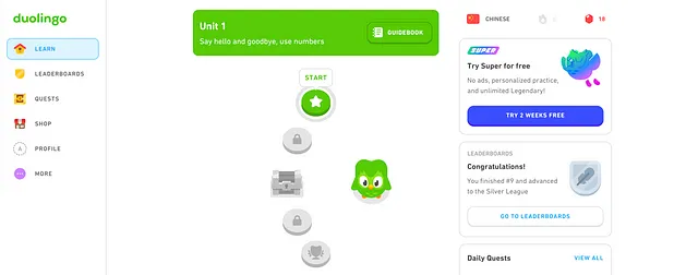 Ejemplo de gamificacion Duolingo